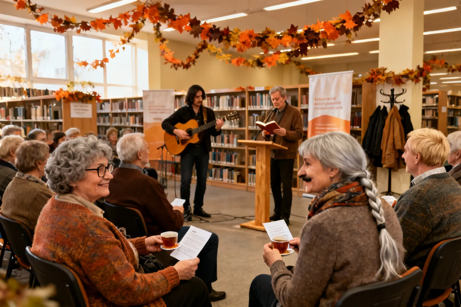 Jesienne spotkanie seniorów w bibliotece Bełchatów — poezja i muzyka