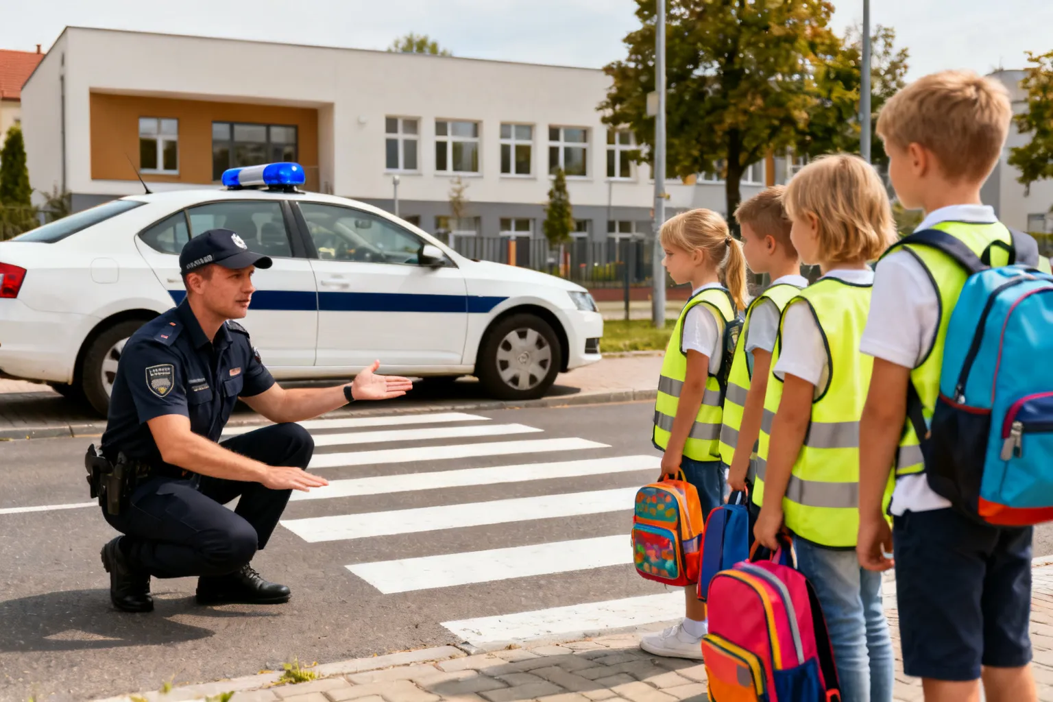 Dzielnicowi uczyli pierwszoklasistów w Łękińsku o bezpieczeństwie drogowym