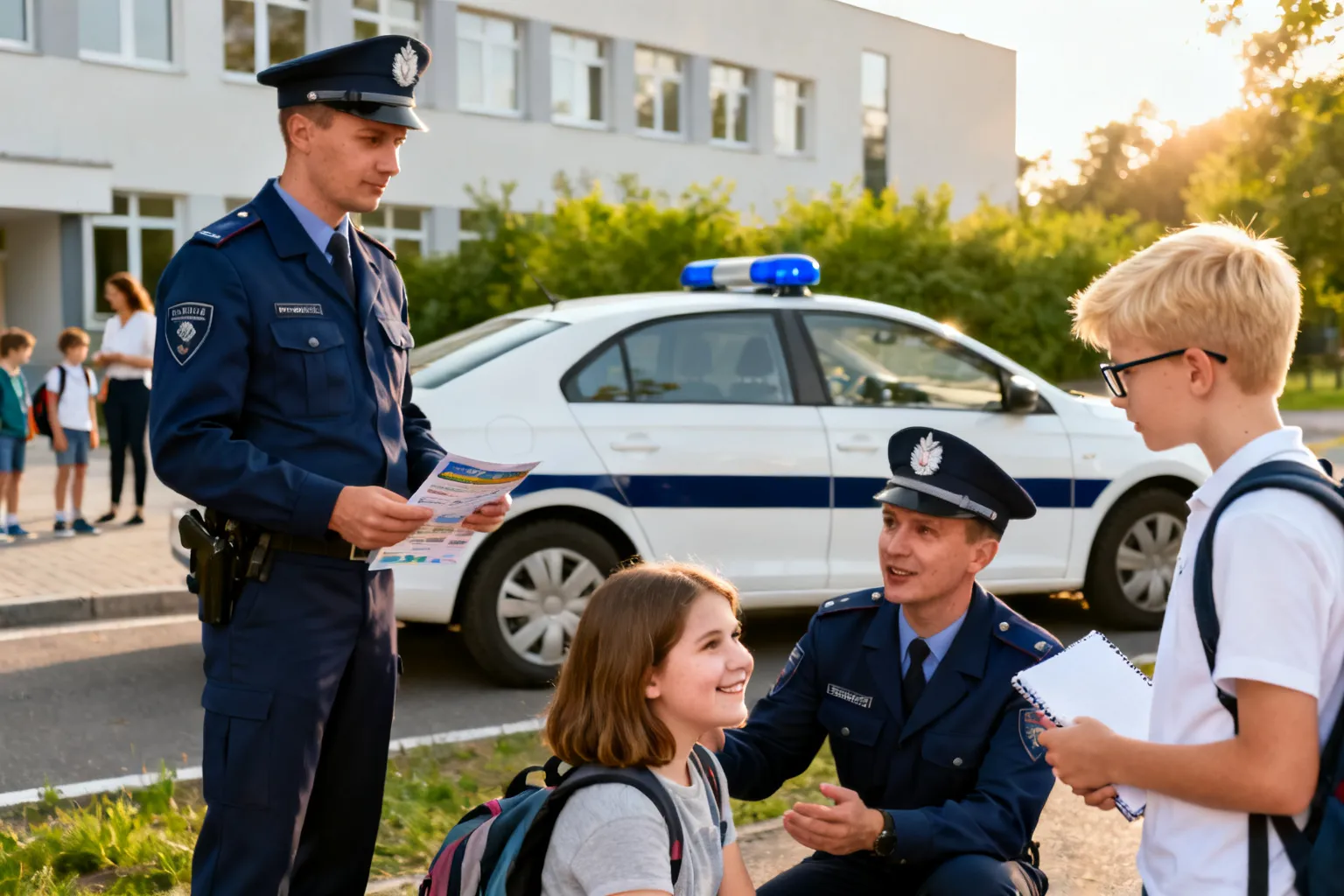 Policjanci rozmawiają z uczniami podczas Tygodnia Przeciwdziałania Przemocy Rówieśniczej