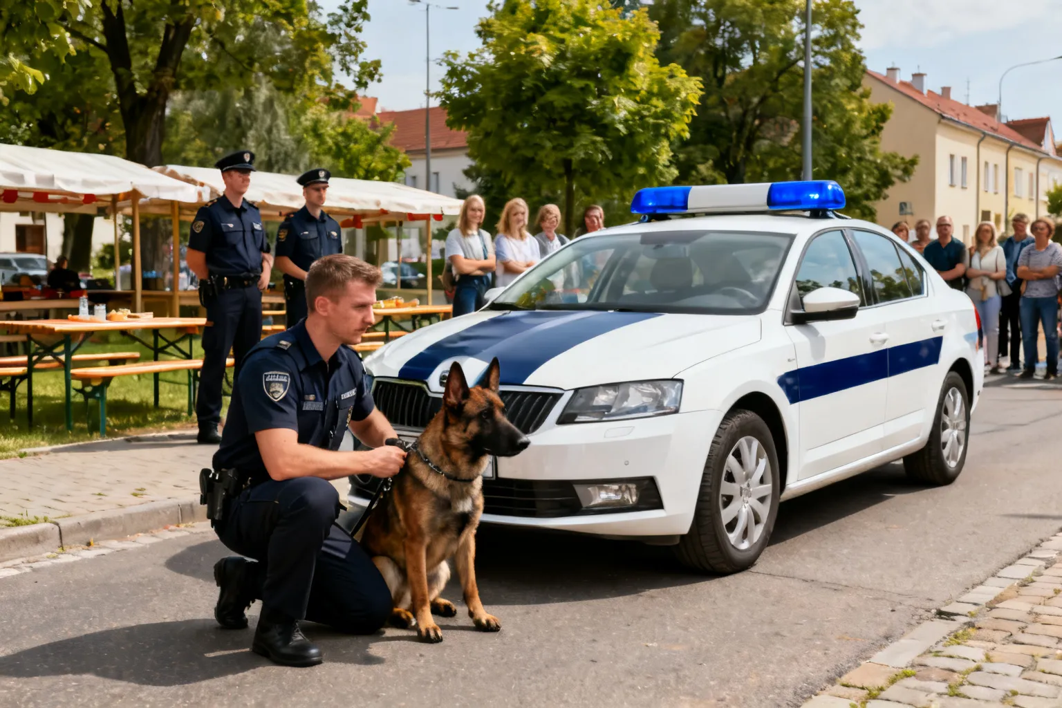 Policyjne stoisko i pokaz psa Aresa podczas Pikniku Stowarzyszeń w Bełchatowie